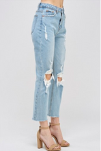 Load image into Gallery viewer, Distressed High Waist Straight Leg Fray Hem Cropped Jeans
