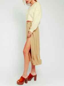 Side Slit Short Lined Midi Skirt