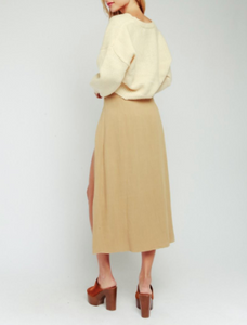 Side Slit Short Lined Midi Skirt