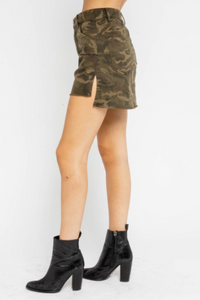 Camo Print Side Slit Stretch Mini Skirt