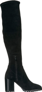 Suede Stacked Heel Tread Sole Thigh High Boot