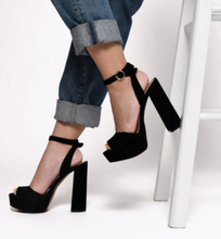 Load image into Gallery viewer, Suede Covered Stacked Heel Platform Sandal