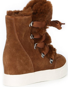 Suede Faux Fur Lined Wedge Lace Up Sneaker