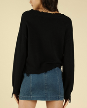 Load image into Gallery viewer, Distressed V Neck Drop Shoulder Sweater