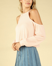 Load image into Gallery viewer, Waffle Cold Shoulder Long Sleeve Crop Top