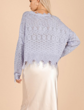 Load image into Gallery viewer, Knit Distressed Drop Shoulder Crew Neck Sweater
