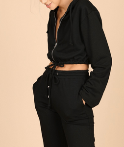 Zip Up Terry Cloth Cropped Hoodie