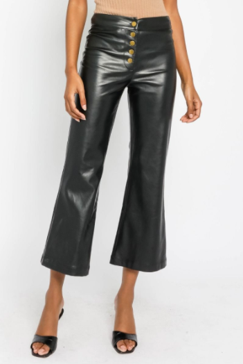 Eco Leather Button Flare Crop Pant