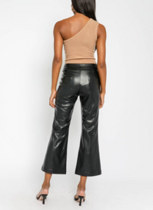 Eco Leather Button Flare Crop Pant