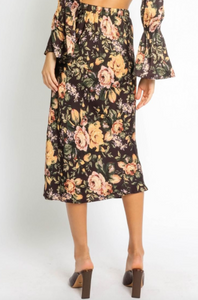 Vintage Rose Print Midi Skirt