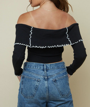 Load image into Gallery viewer, Off The Shoulder Contrast Stitch Knit Crop Top