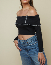 Load image into Gallery viewer, Off The Shoulder Contrast Stitch Knit Crop Top