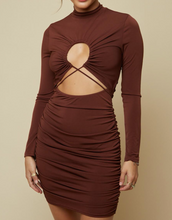 Load image into Gallery viewer, Mock Neck Long Sleeve Cut Out Mini Dress