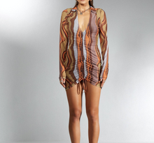 Load image into Gallery viewer, Mesh Long Sleeve Collar Print Mini Dress