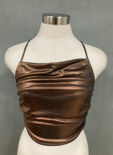 Load image into Gallery viewer, Metallic Cowl Tie Crop Top