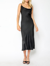 Load image into Gallery viewer, Satin Cowl Neck Midi Dress