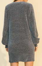 Load image into Gallery viewer, V Neck Lantern Sleeve Chenille Sweater Dress