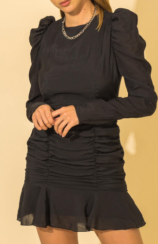 Puff Sleeve Ruch Mini Dress