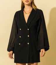 Load image into Gallery viewer, Sheer Sleeve Double Breasted Blazer Dress