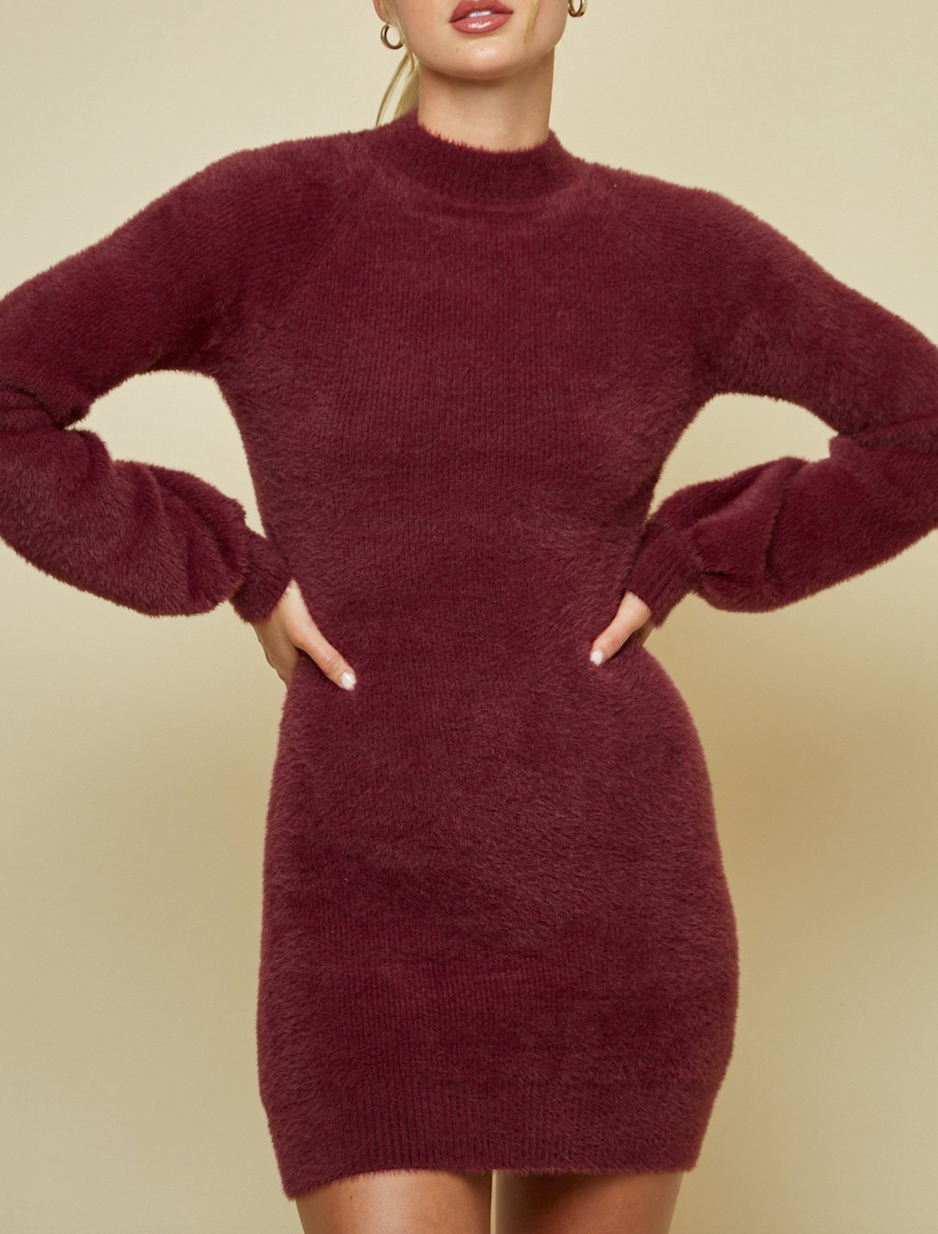 Long Sleeve Mock Neck Sweater Mini Dress