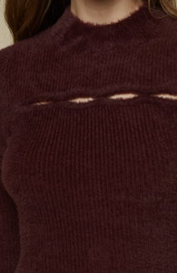 Long Sleeve Mock Neck Cut Out Detail Sweater Mini Dress