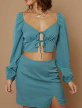 Load image into Gallery viewer, Tie Long Sleeve Slit Mini Skirt Set