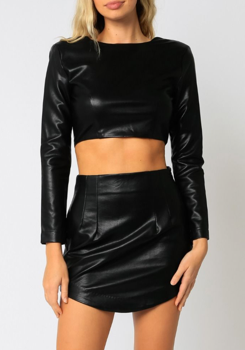 Eco Leather Long Sleeve Crop Top