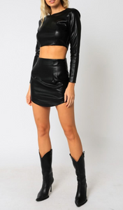 Eco Leather Long Sleeve Crop Top