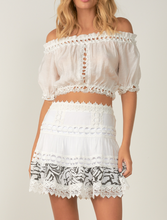Load image into Gallery viewer, Off The Shoulder Macramé Embroidered Long Sleeve Crop Top