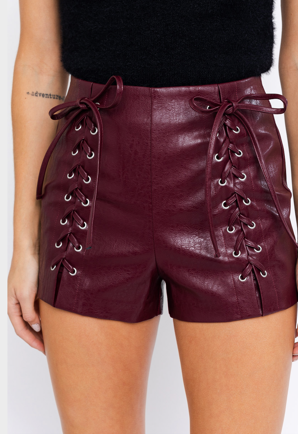 Lace Up Eco Leather Shorts