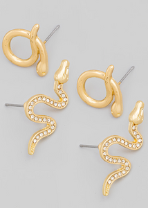 Snake Post Back Rhinestone Earrings