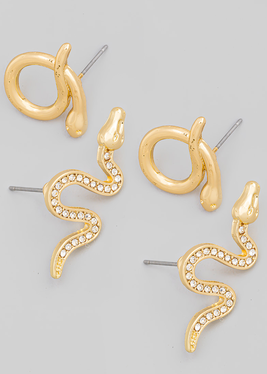 Snake Post Back Rhinestone Earrings