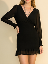 Load image into Gallery viewer, Long Sleeve Faux Wrap Smock Mini Dress