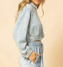 Load image into Gallery viewer, Velvet Long Sleeve Crop Hoodie