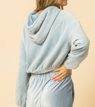 Load image into Gallery viewer, Velvet Long Sleeve Crop Hoodie