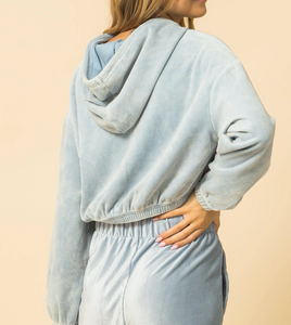 Velvet Long Sleeve Crop Hoodie