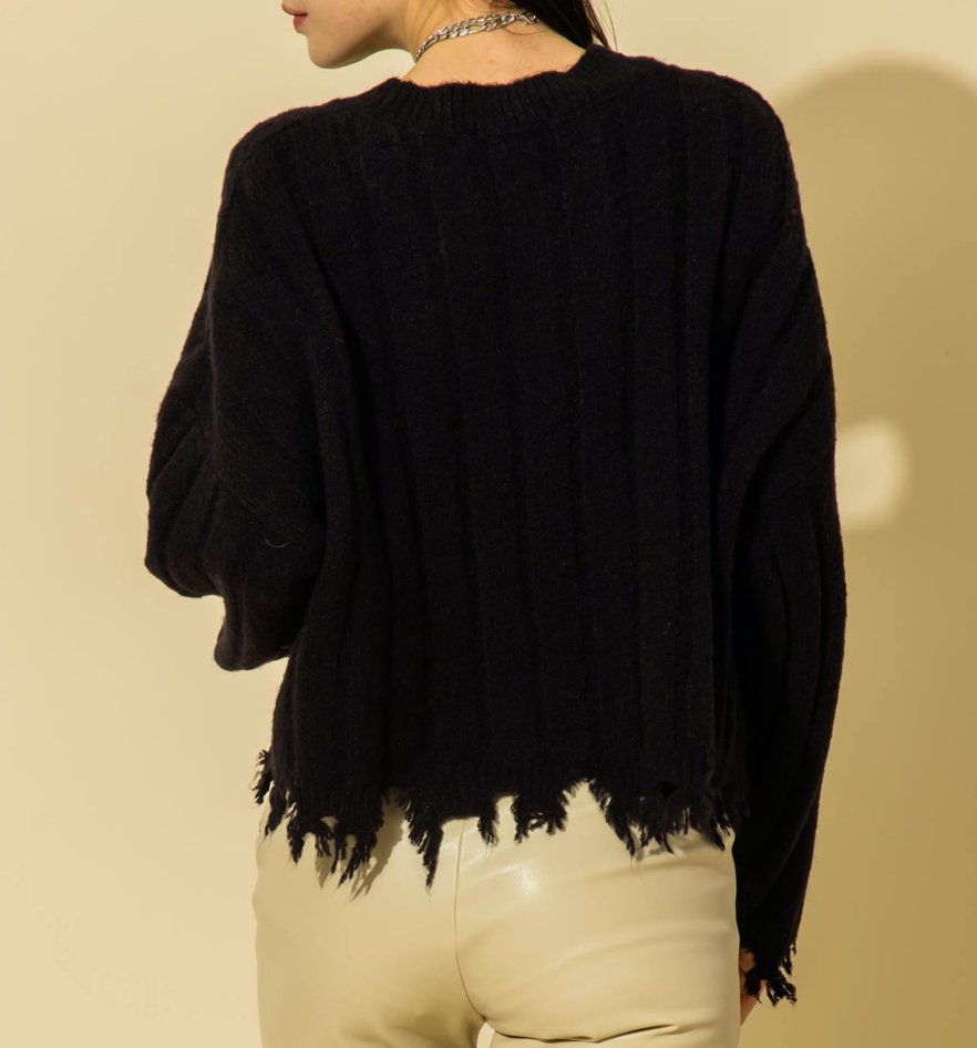 Frayed trim drop sweater hot sale