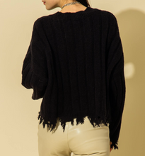 Load image into Gallery viewer, Crew Neck Drop Shoulder Fray Hem Knit Sweater