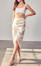 Load image into Gallery viewer, Satin Pleat Wrap Midi Skirt