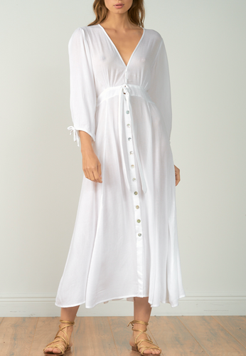 Long Sleeve V Neck Button Maxi Dress