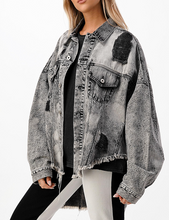 Load image into Gallery viewer, Long Sleeve Distressed Denim Jacket