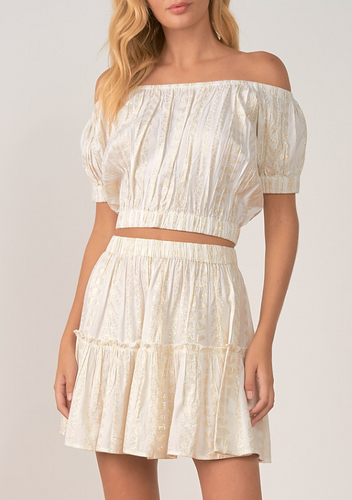 Off The Shoulder Short Sleeve Lurex Crop Top