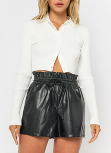 Ribbed Cropped Collared Sweater