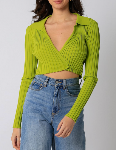 Long Sleeve Collared Crop Top