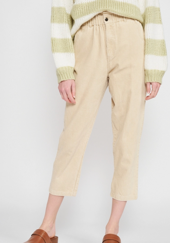Washed Corduroy Four Pocket Paper Bag Waist Peg Leg Pants