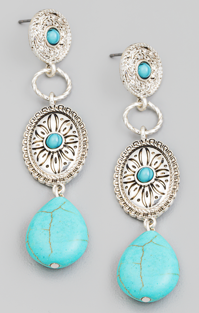 Antique Turquoise Dangle Drop Earrings