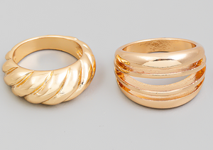 Two Piece Ribbed Metallic Ring Set