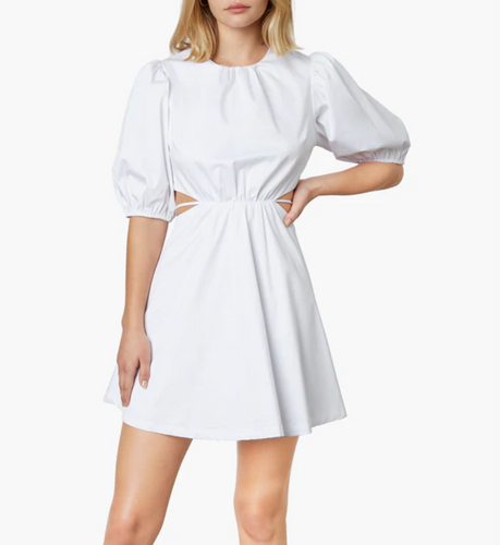 Puff Sleeve Poplin Tie Back Dress