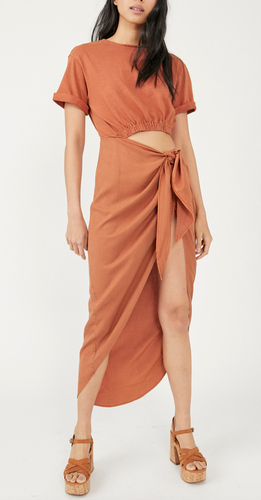 Short Sleeve Side Tie Maxi Dress