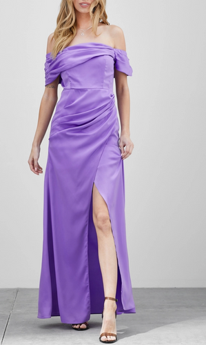 Off The Shoulder Overlap Pleated Dress